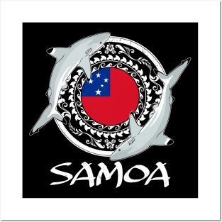 Blacktip reef sharks on Samoan flag Posters and Art